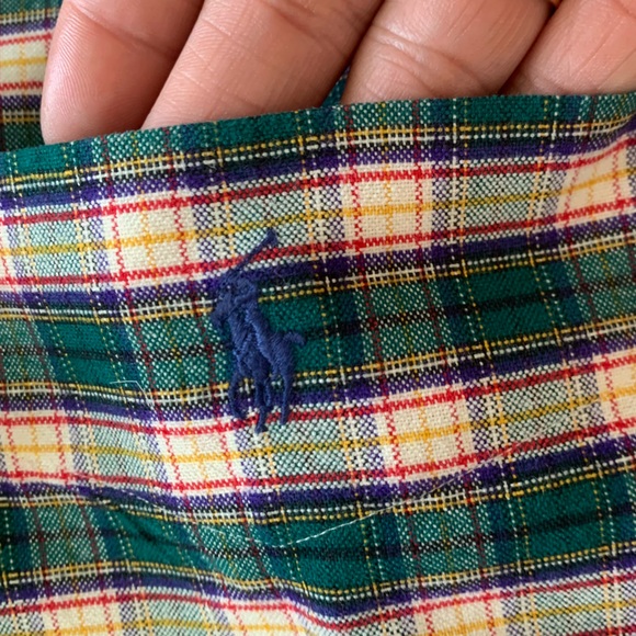 Ralph Lauren Mens SZ M Green Plaid Cotton Button Down “Big Shirt” - Picture 7 of 11
